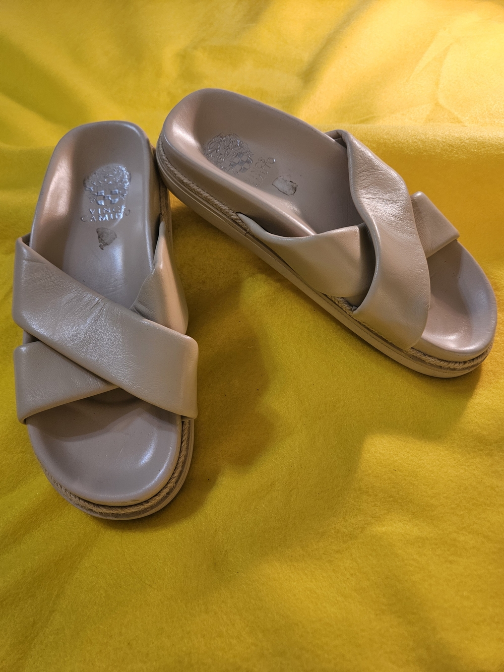 Vince Camuto Nude Crisscross Leather Slide Sandals - Women